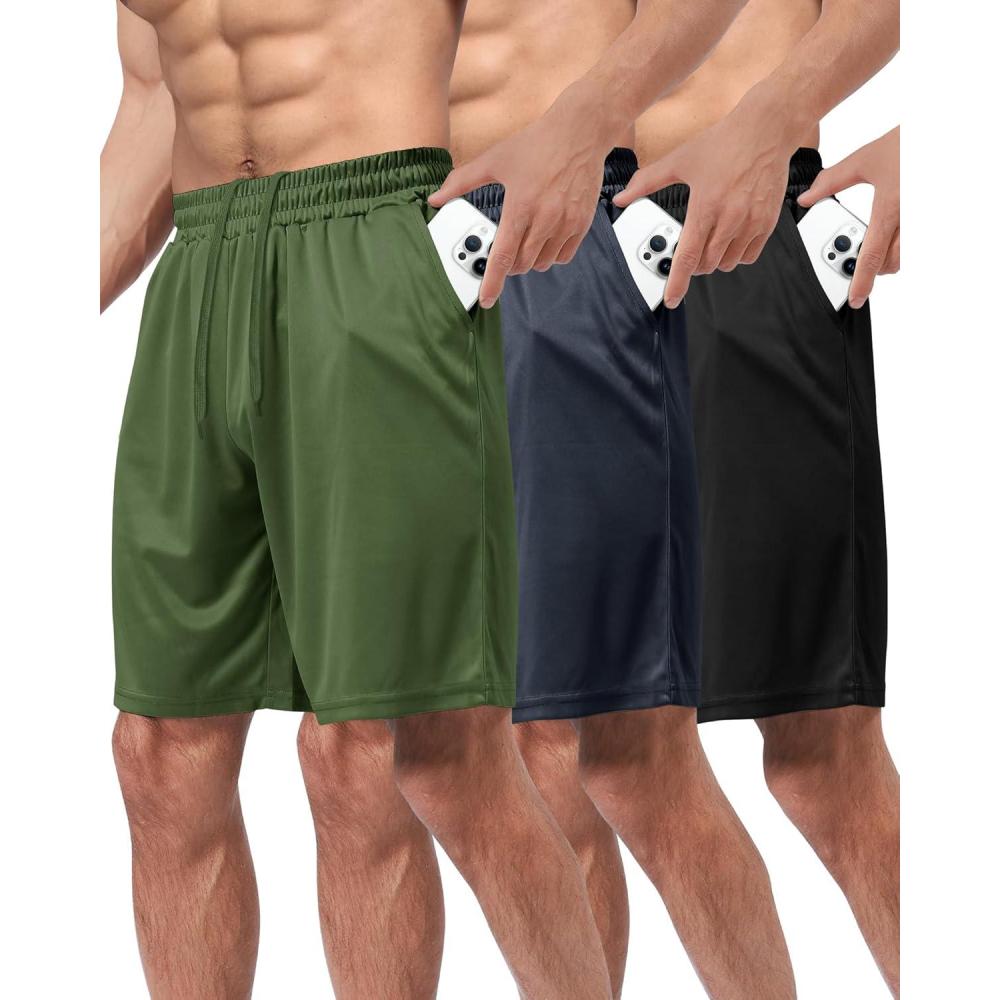 image3 Pack Gym Basketball Mens Shorts  Quick Dry Black Workout Athletic Shorts with Pockets for Casual Running S6XLBlackNavy BlueArmy Green
