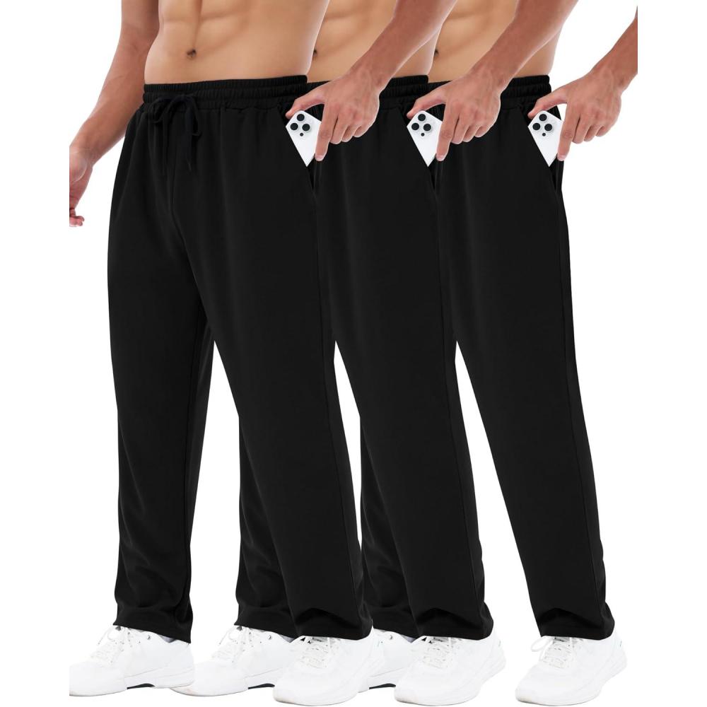 image3 Pack Mens Sweatpants with Pockets  Mesh Open Bottom Athletic Joggers for Men Loose Fit Gym Workout Running Casual Pants2blackBlackBlack