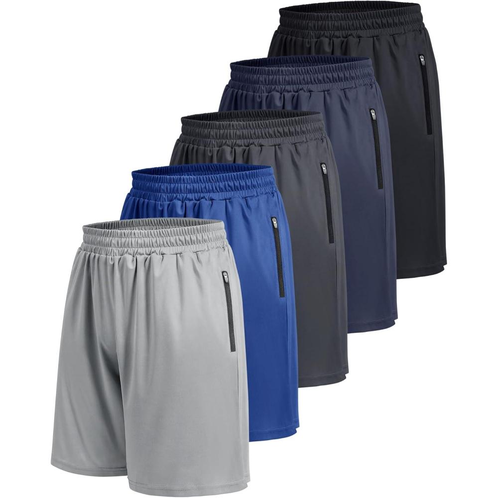 image5 Pack Athletic Basketball Mens Shorts with Zipper Pockets  Lightweight Quick Dry Gym Workout Running Shorts for Men2blackDark GreyNavy BlueLight GreyRoyal Blue