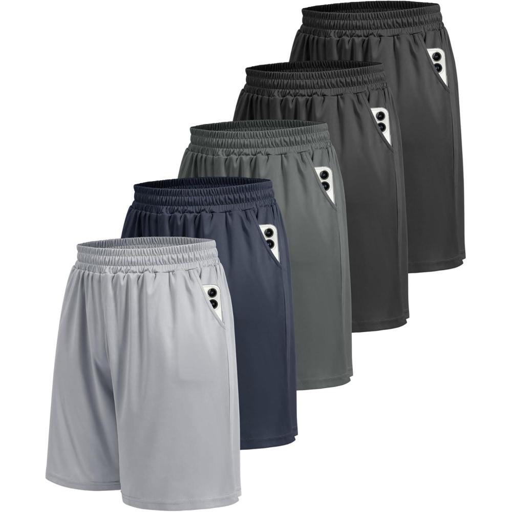 image5 Pack Athletic Gym Mens Shorts  Workout Black Quick Dry Basketball Shorts with Pockets for Running Casual Activewear1blackBlackDark GreyNavy BlueLight Grey