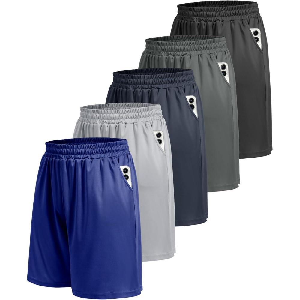 image5 Pack Athletic Gym Mens Shorts  Workout Black Quick Dry Basketball Shorts with Pockets for Running Casual Activewear2blackDark GreyNavy BlueLight GreyRoyal Blue