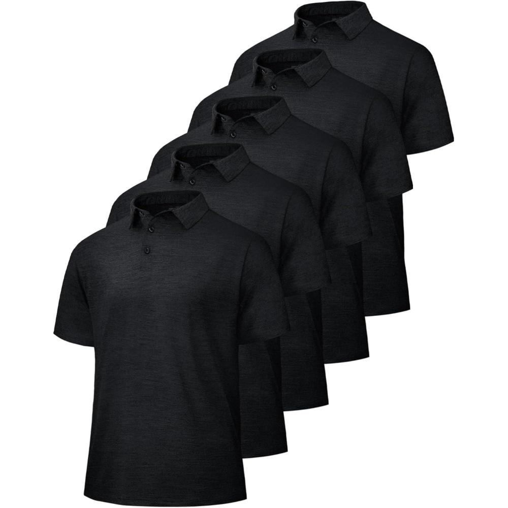image5 Pack Polo Shirts for Men  Quick Dry Moisture Wicking Performance Short Sleeve Mens Golf Shirts for Work Athletic5black5