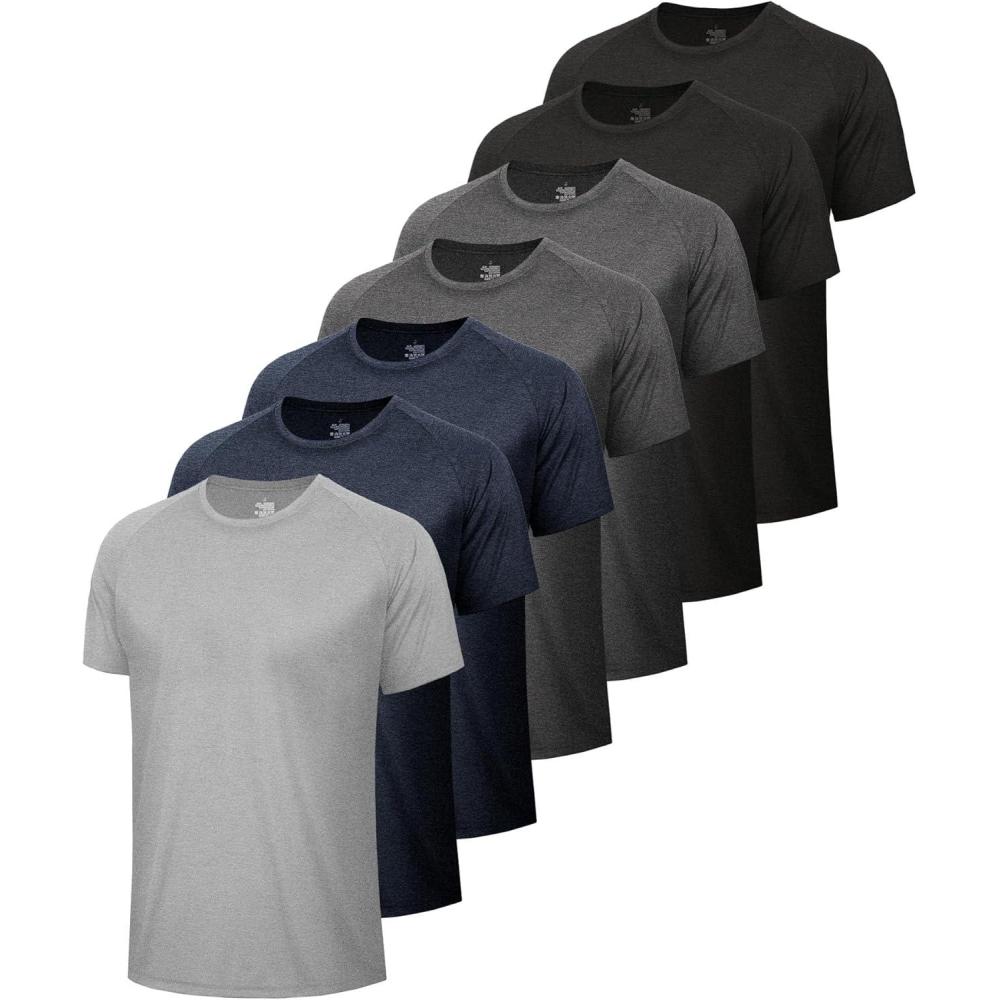image5 Pack Workout Shirts for MenQuick Dry Black Gym Moisture Wicking Short Sleeve TShirts for Running Athletic Casual7 Packheather BlackBlackDark GreyDark GreyNavyNavyLight Grey