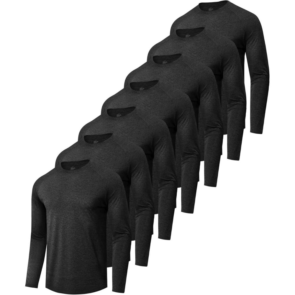 image7 Pack Long Sleeve Shirts for Men  Quick Dry Moisture Wicking Sun Protection UV UPF TShirts for Fishing Workout Gym2heather Black7