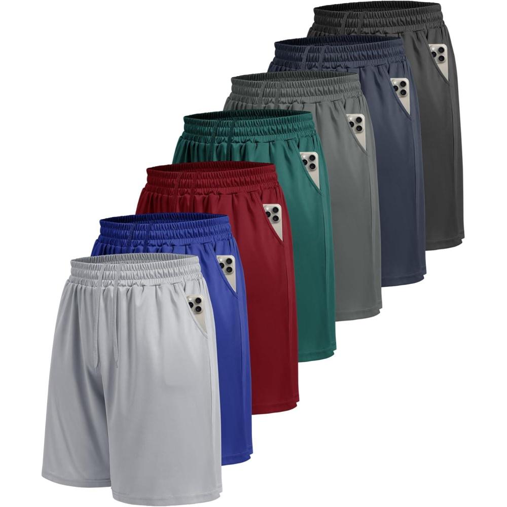 image7 Pack Mens Athletic Shorts  Gym Basketball Running Workout Quick Dry Black Shorts with Pockets for Casual Performance1blackDack GreyNavy BlueLight GreyRoyal BlueDark GreenWine