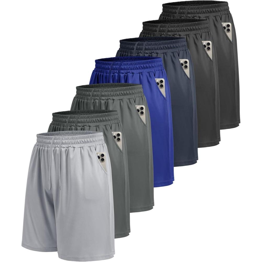 image7 Pack Mens Athletic Shorts  Gym Basketball Running Workout Quick Dry Black Shorts with Pockets for Casual Performance3blackBlackDack GreyDack GreyNavy BlueLight GreyRoyal Blue