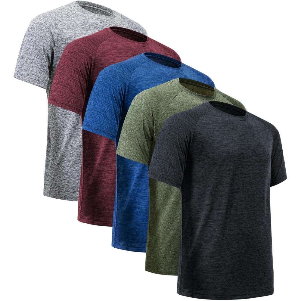 imageCE CERDR Mens Workout Shirts Quick Dry Performance Short Sleeve Athletic Shirts5 Pack Black  Dark Grey  Dark Blue  Wine Red  Army Green