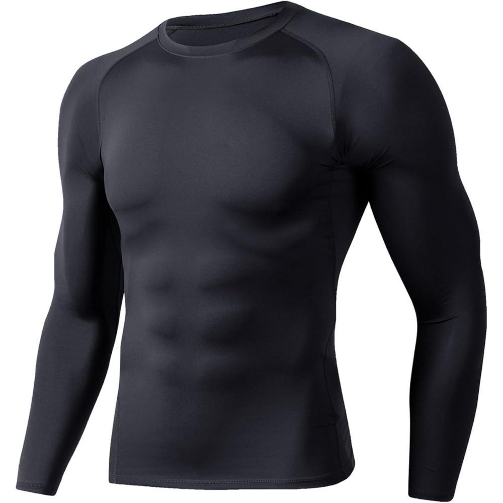 imageCompression Shirts for Men  Long Sleeve Black Workout Base Layer Athletic Gym Tops Quick Dry Running UndershirtsGrey