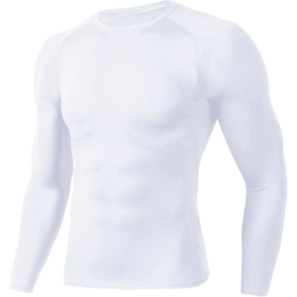 imageCompression Shirts for Men  Long Sleeve Black Workout Base Layer Athletic Gym Tops Quick Dry Running UndershirtsWhite