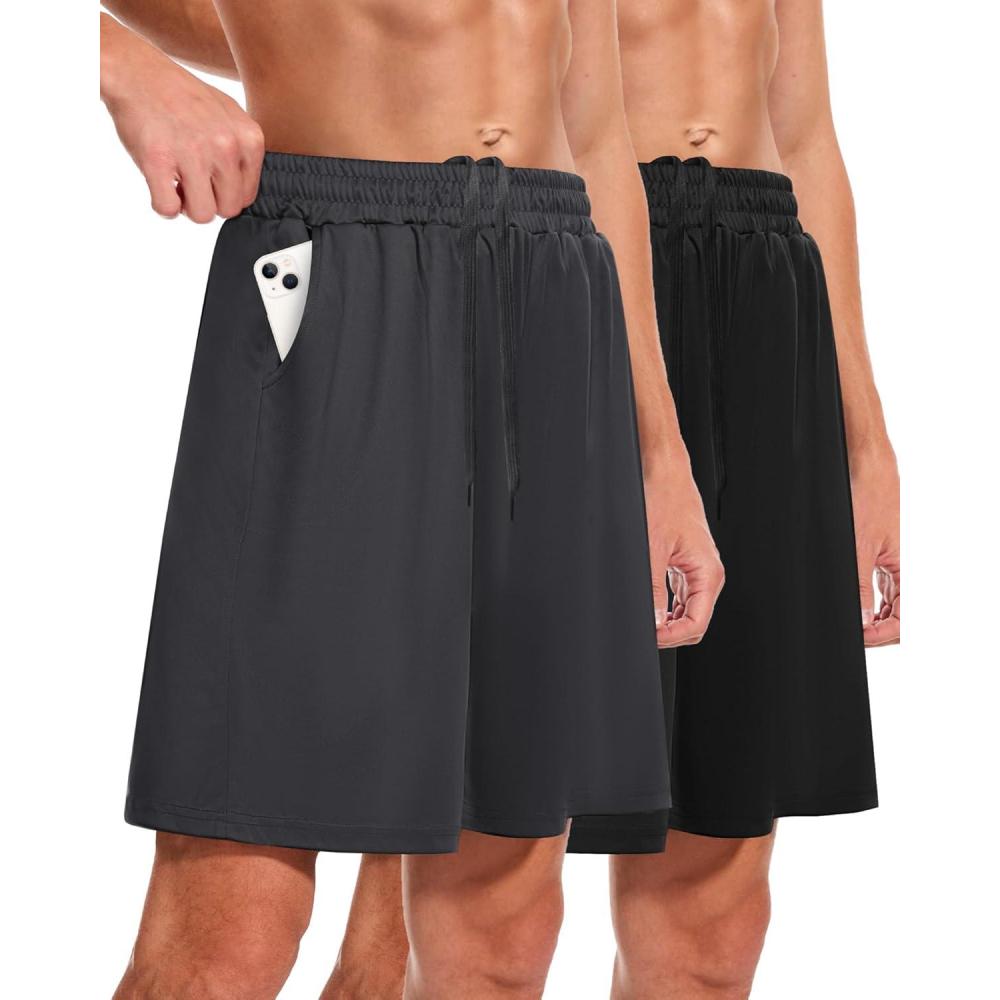 imageMens Athletic Gym Shorts  Quick Dry Black Casual Basketball Shorts with Pockets for Running Workout ActivewearYnblackDark Grey
