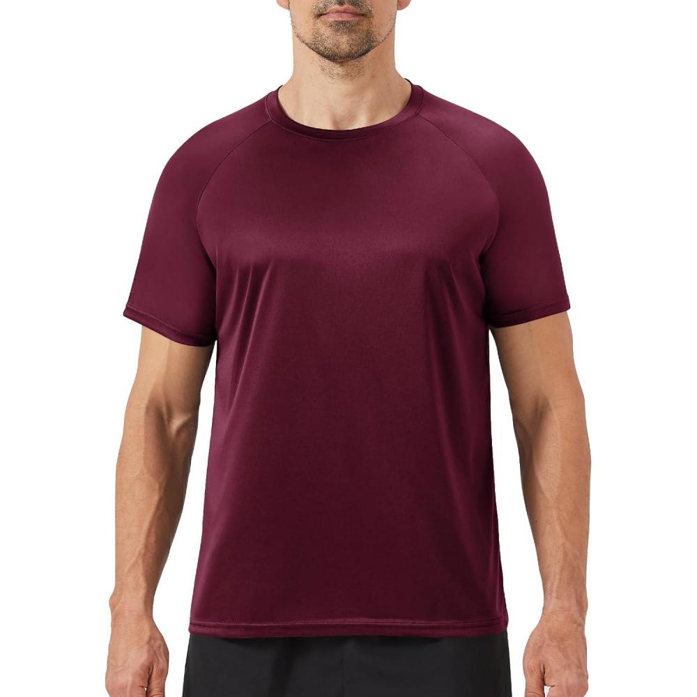 imageWorkout Mens Shirts  Casual Black Quick Dry Moisture Wicking TShirts Crew Neck Short Sleeve for Gym Athletic Running7wine Red
