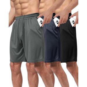 3 Pack Gym Basketball Mens Shorts – Quick Dry Black Workout Athletic Shorts with Pockets for Casual Running (S-6XL)(1-black/Dark Grey/Navy Blue)