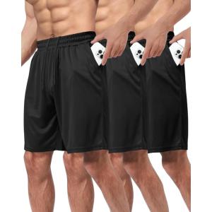 3 Pack Gym Basketball Mens Shorts – Quick Dry Black Workout Athletic Shorts with Pockets for Casual Running (S-6XL)(Black/Black/Black)