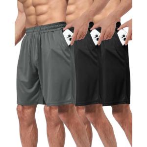 3 Pack Gym Basketball Mens Shorts – Quick Dry Black Workout Athletic Shorts with Pockets for Casual Running (S-6XL)(Black/Black/Dark Grey)