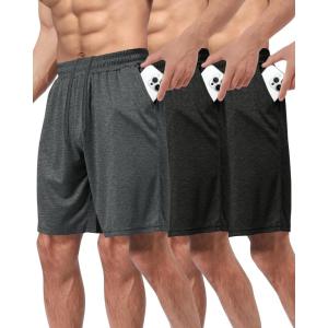 3 Pack Gym Basketball Mens Shorts – Quick Dry Black Workout Athletic Shorts with Pockets for Casual Running (S-6XL)(Heather-black/Black/Dark Grey)