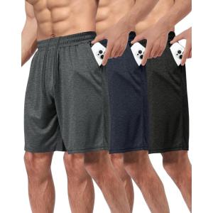 3 Pack Gym Basketball Mens Shorts – Quick Dry Black Workout Athletic Shorts with Pockets for Casual Running (S-6XL)(Heather-black/Dark Grey/Navy Blue)