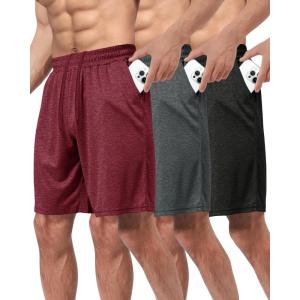 3 Pack Gym Basketball Mens Shorts – Quick Dry Black Workout Athletic Shorts with Pockets for Casual Running (S-6XL)(Heather-black/Dark Grey/Wine)