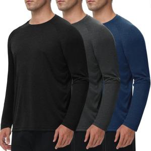 3 Pack Long Sleeve Shirts for Men – Quick Dry Moisture Wicking UV UPF Sun Protection T-Shirts for Casual Workout Fishing(1-heather Black  Dark Grey  Dark Blue)
