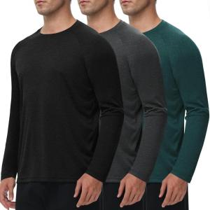 3 Pack Long Sleeve Shirts for Men – Quick Dry Moisture Wicking UV UPF Sun Protection T-Shirts for Casual Workout Fishing(5-heather Black  Dark Grey  Dark Green)