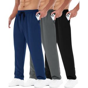 3 Pack Mens Sweatpants with Pockets – Mesh Open Bottom Athletic Joggers for Men Loose Fit Gym Workout Running Casual Pants(1-black/Dark Grey/Navy Blue)