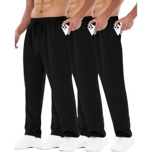 3 Pack Mens Sweatpants with Pockets – Mesh Open Bottom Athletic Joggers for Men Loose Fit Gym Workout Running Casual Pants(2-black/Black/Black)