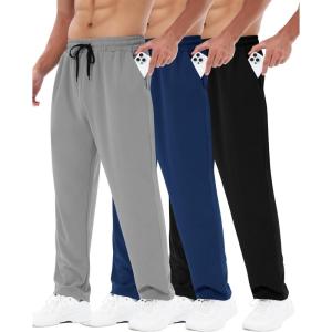 3 Pack Mens Sweatpants with Pockets – Mesh Open Bottom Athletic Joggers for Men Loose Fit Gym Workout Running Casual Pants(3-black/Navy Blue/Light Grey)