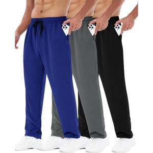 3 Pack Mens Sweatpants with Pockets – Mesh Open Bottom Athletic Joggers for Men Loose Fit Gym Workout Running Casual Pants(5-black/Navy Blue/Royal Blue)