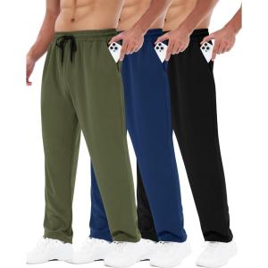 3 Pack Mens Sweatpants with Pockets – Mesh Open Bottom Athletic Joggers for Men Loose Fit Gym Workout Running Casual Pants(6-black/Navy Blue/Army Green)