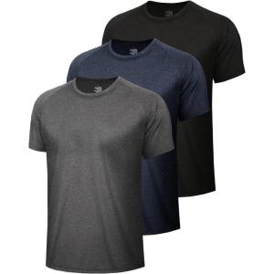 3 Pack Workout Mens Shirts – Quick Dry Causal Moisture Wicking Work Gym Athletic Short Sleeve for Basketball Running(1-heather Black  Dark Grey  Navy)