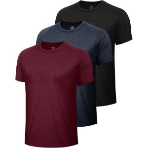 3 Pack Workout Mens Shirts – Quick Dry Causal Moisture Wicking Work Gym Athletic Short Sleeve for Basketball Running(1-heather Black  Navy  Wine)