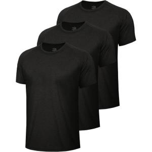 3 Pack Workout Mens Shirts – Quick Dry Causal Moisture Wicking Work Gym Athletic Short Sleeve for Basketball Running(2-heather Black  Black  Black)