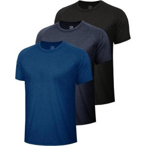 3 Pack Workout Mens Shirts – Quick Dry Causal Moisture Wicking Work Gym Athletic Short Sleeve for Basketball Running(2-heather Black  Navy  Dark Blue)
