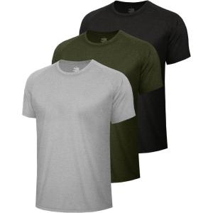 3 Pack Workout Mens Shirts – Quick Dry Causal Moisture Wicking Work Gym Athletic Short Sleeve for Basketball Running(3-heather Black  Light Grey  Army Green)