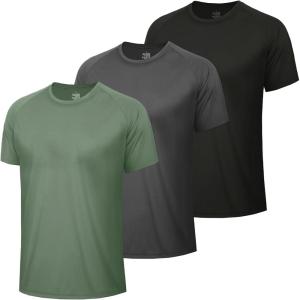 3 Pack Workout Mens Shirts – Quick Dry Causal Moisture Wicking Work Gym Athletic Short Sleeve for Basketball Running(4-black  Dark Grey  Green)