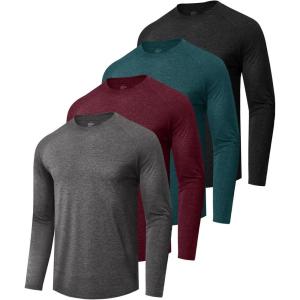 4 Pack Long Sleeve Shirts for Men – Quick Dry Moisture Wicking Sun Protection Tshirts for Fishing Workout Athletic Casual Gym(4-heather Black/Dark Grey/Wine/Dark Green)