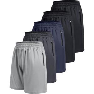 5 Pack Athletic Basketball Mens Shorts with Zipper Pockets – Lightweight Quick Dry Gym Workout Running Shorts for Men(1-black/Black/Dark Grey/Navy Blue/Light Grey)