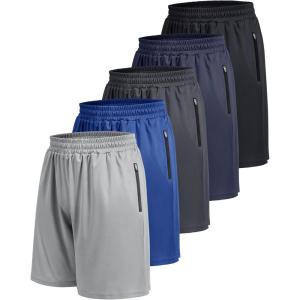 5 Pack Athletic Basketball Mens Shorts with Zipper Pockets – Lightweight Quick Dry Gym Workout Running Shorts for Men(2-black/Dark Grey/Navy Blue/Light Grey/Royal Blue)