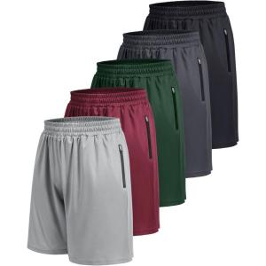 5 Pack Athletic Basketball Mens Shorts with Zipper Pockets – Lightweight Quick Dry Gym Workout Running Shorts for Men(3-black/Dark Grey/Light Grey/Army Green/Wine)