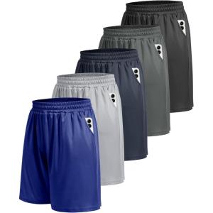 5 Pack Athletic Gym Mens Shorts – Workout Black Quick Dry Basketball Shorts with Pockets for Running Casual Activewear(2-black/Dark Grey/Navy Blue/Light Grey/Royal Blue)