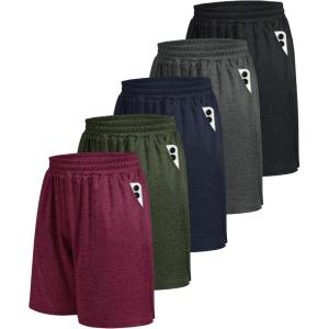 5 Pack Athletic Gym Mens Shorts – Workout Black Quick Dry Basketball Shorts with Pockets for Running Casual Activewear(5-heather-black/Dark Grey/Navy Blue/Army Green/Wine)