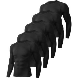5 Pack Long Sleeve Compression Shirts for Men – Black Quick Dry Workout Base Layer Undershirt Top for Athletic Gym Running(2-black*5)