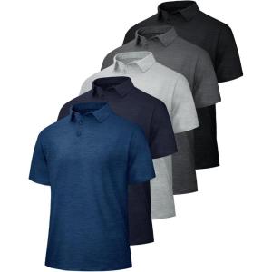 5 Pack Polo Shirts for Men – Quick Dry Moisture Wicking Performance Short Sleeve Mens Golf Shirts for Work Athletic(1-black/Dark Grey/Light Grey/Navy Blue/Dark Blue)