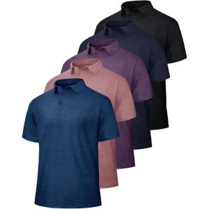 5 Pack Polo Shirts for Men – Quick Dry Moisture Wicking Performance Short Sleeve Mens Golf Shirts for Work Athletic(3-black/Dark Blue/Navy Blue/Red/Purple)