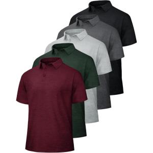 5 Pack Polo Shirts for Men – Quick Dry Moisture Wicking Performance Short Sleeve Mens Golf Shirts for Work Athletic(4-black/Dark Grey/Light Grey/Army Green/Wine)