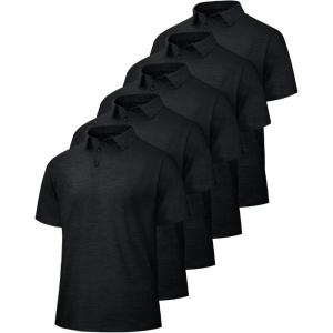 5 Pack Polo Shirts for Men – Quick Dry Moisture Wicking Performance Short Sleeve Mens Golf Shirts for Work Athletic(5-black*5)