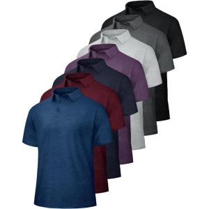 5 Pack Polo Shirts for Men – Quick Dry Moisture Wicking Performance Short Sleeve Mens Golf Shirts for Work Athletic(6-black/Dark Grey/Light Grey/Navy Blue/Dark Blue/Wine/Purple)
