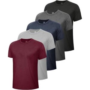 5 Pack Workout Shirts for Men-Quick Dry Black Gym Moisture Wicking Short Sleeve T-Shirts for Running Athletic Casual(1-heather Black/Dark Grey/Navy/Light Grey/Wine)