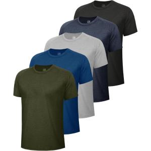 5 Pack Workout Shirts for Men-Quick Dry Black Gym Moisture Wicking Short Sleeve T-Shirts for Running Athletic Casual(2-heather Black/Navy/Light Grey/Dark Blue/Army Green)