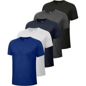 5 Pack Workout Shirts for Men-Quick Dry Black Gym Moisture Wicking Short Sleeve T-Shirts for Running Athletic Casual(4-black/Dark Grey/Navy/White/Royal Blue)