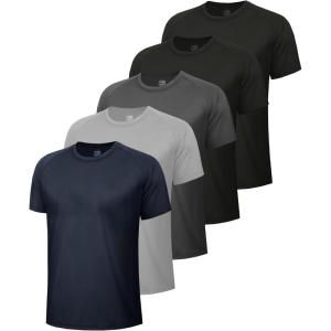 5 Pack Workout Shirts for Men-Quick Dry Black Gym Moisture Wicking Short Sleeve T-Shirts for Running Athletic Casual(5-black/Black/Dark Grey/Light Grey/Navy)
